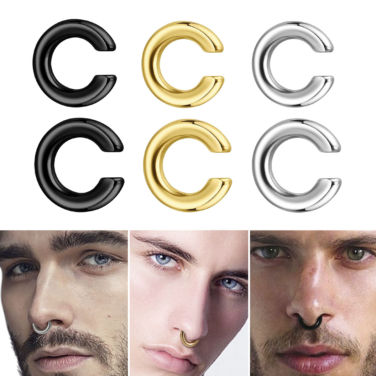 Men Accessories Earrings - 1pc Exaggerated c-Shaped Non-Piercing Nose Ring