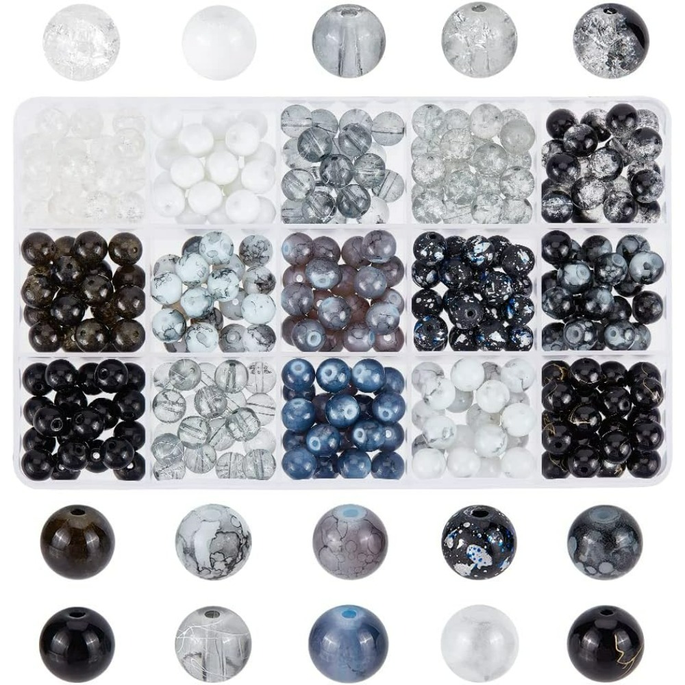 Men Accessories Bracelet - 300pcs 8mm Black Glass Beads 15
